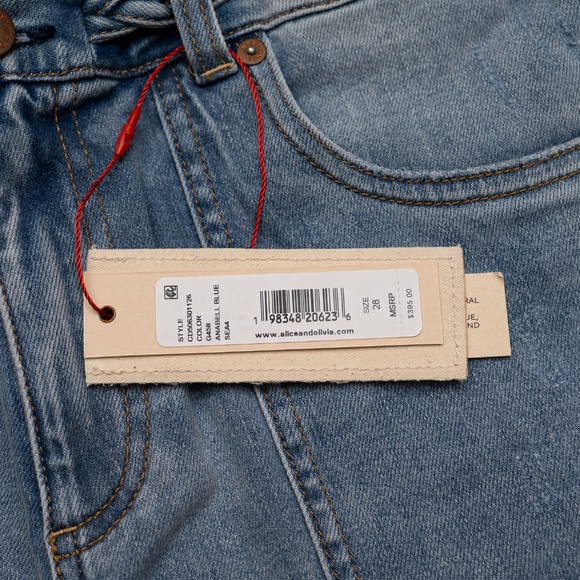 size 28 - ALICE + OLIVIA Braided Juno Flared Jeans Blue - Picture 4 of 6